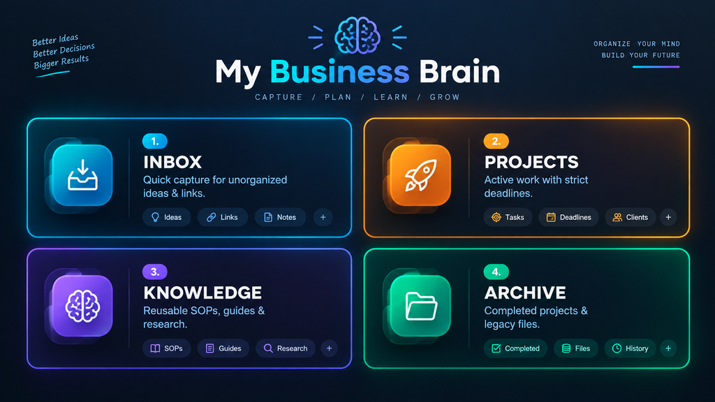 My Business Brain 4 folder knowledge management framework diagram